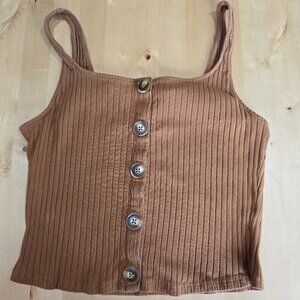 Heart Hips Brown Top Sz Large L Tank button front ribbed crop